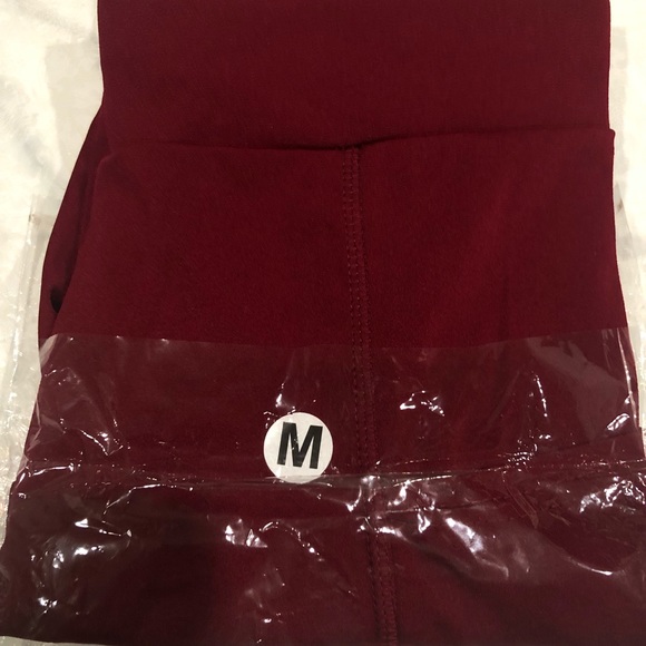 Leggings Burgundy/Red Mid Waist Skinny w/ Side Pockets Size M - Picture 2 of 10